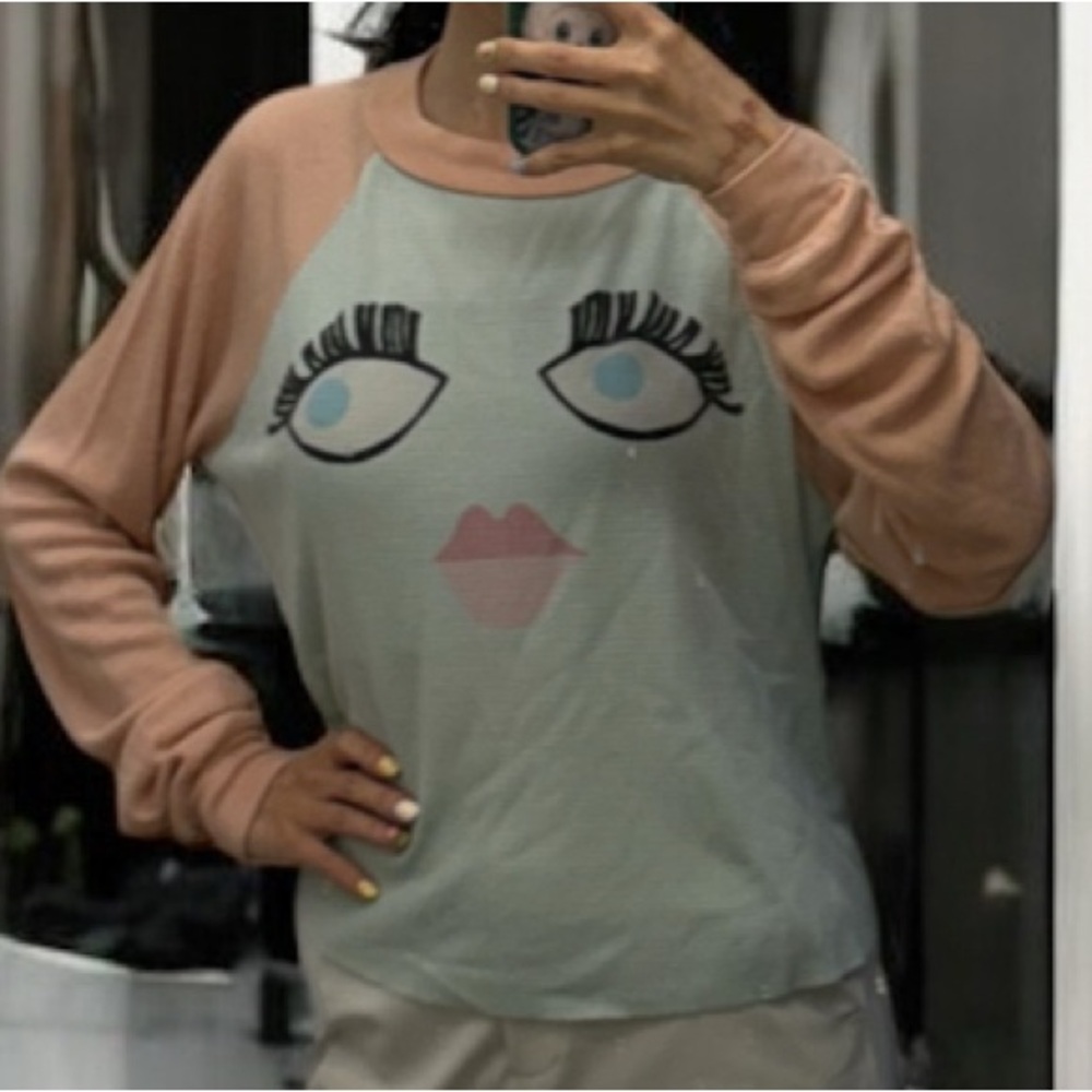 Wildfox Women's Graphic Face Top - Peach and Mint